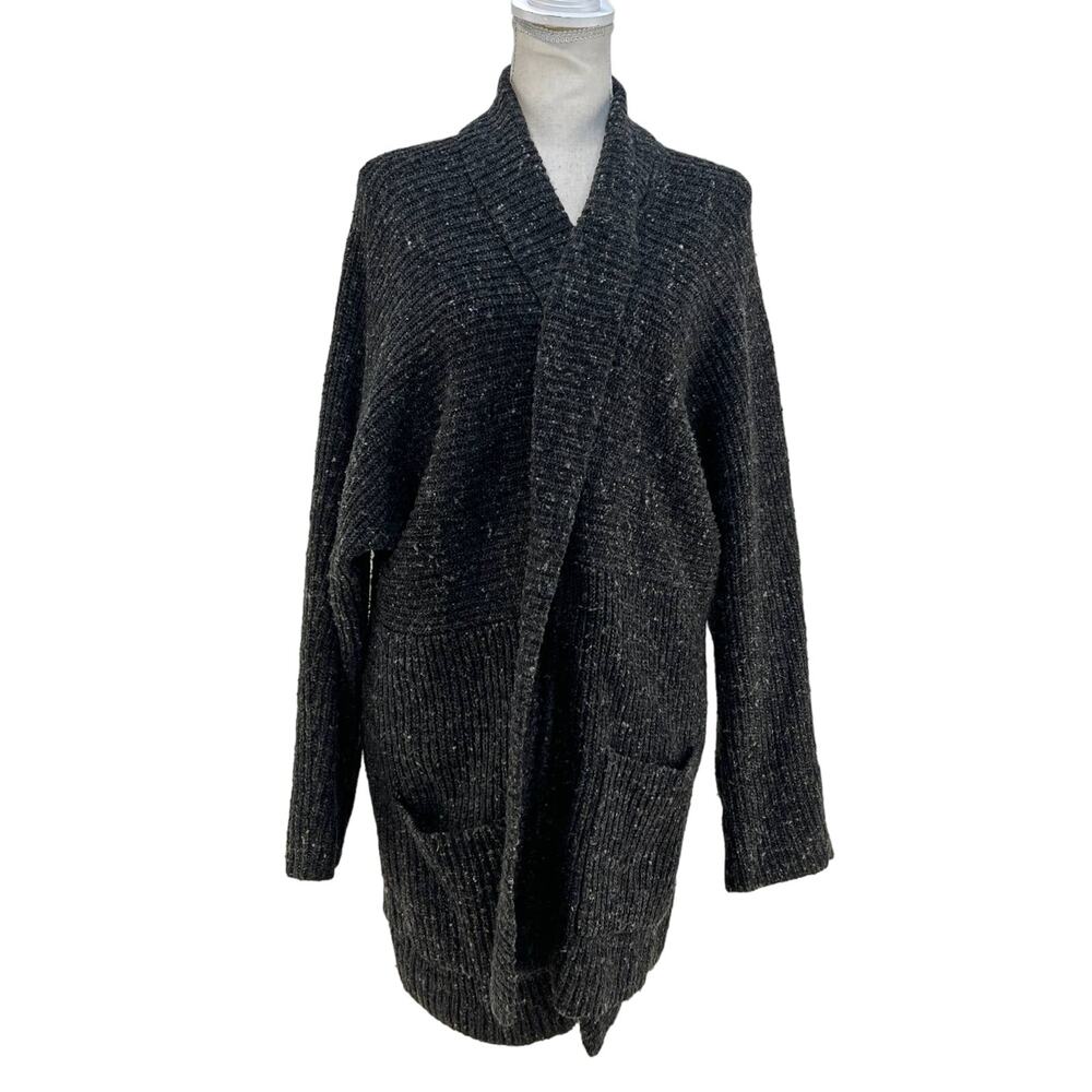 Athleta Wool Blend Shawl Front Cardigan Sweater Charcoal Oversized